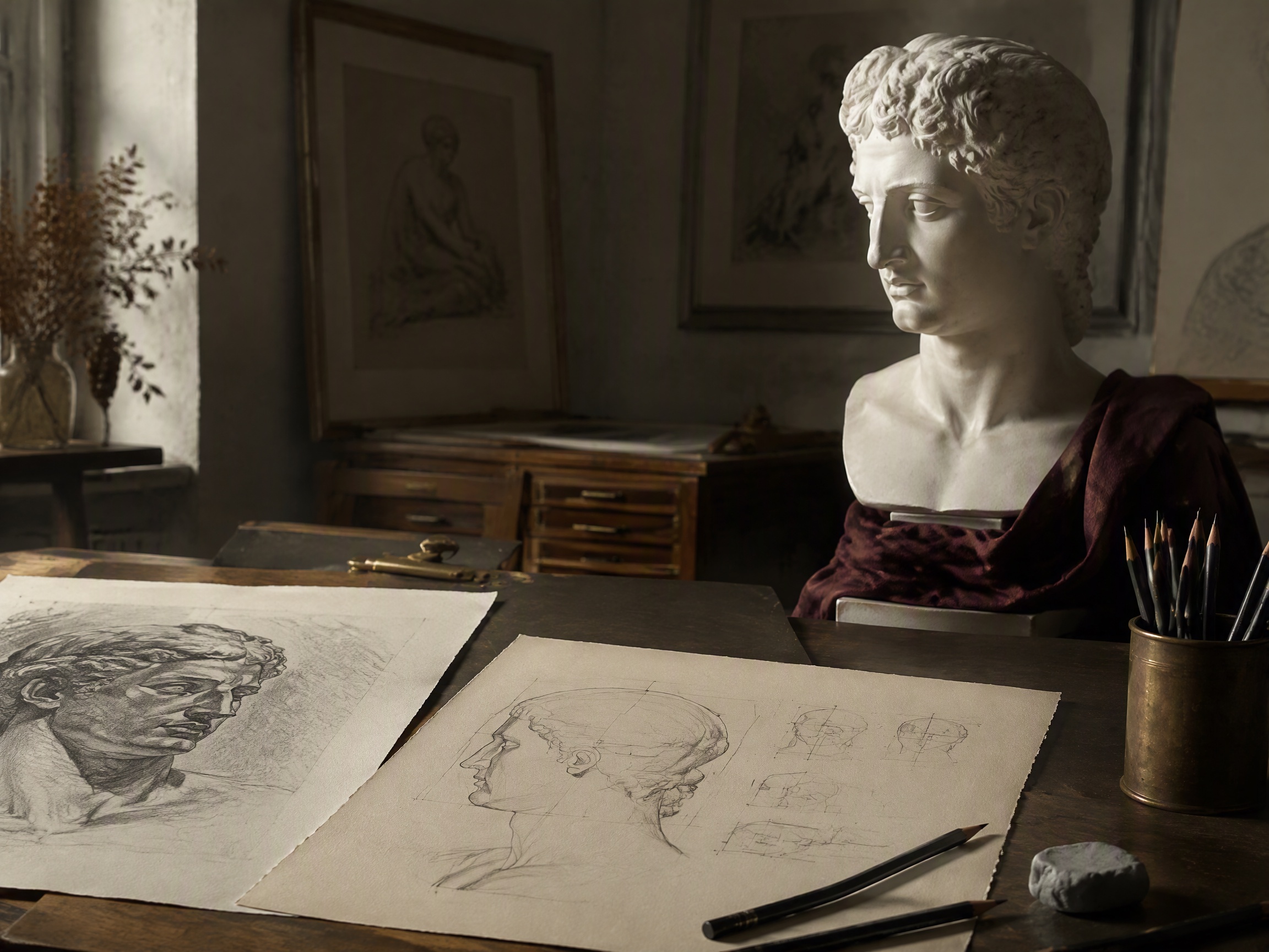 Studi a grafite e calco in gesso